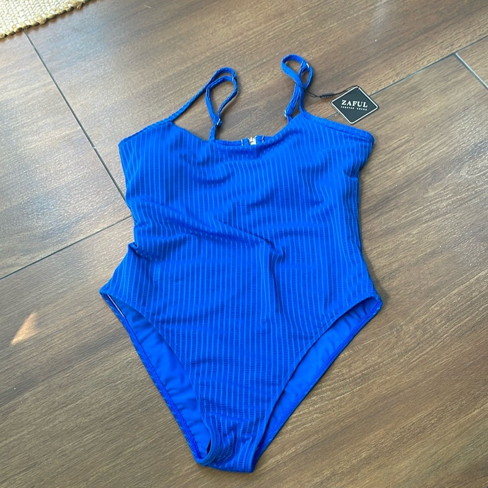 Zaful Vibrant Blue one piece Ribbed Swimsuit, Large